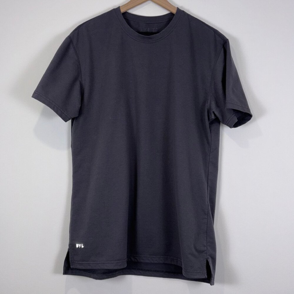 BYLT Premium Basics Men’s T-Shirt Large L Dark Grey Basic Crew Split Hem Tee